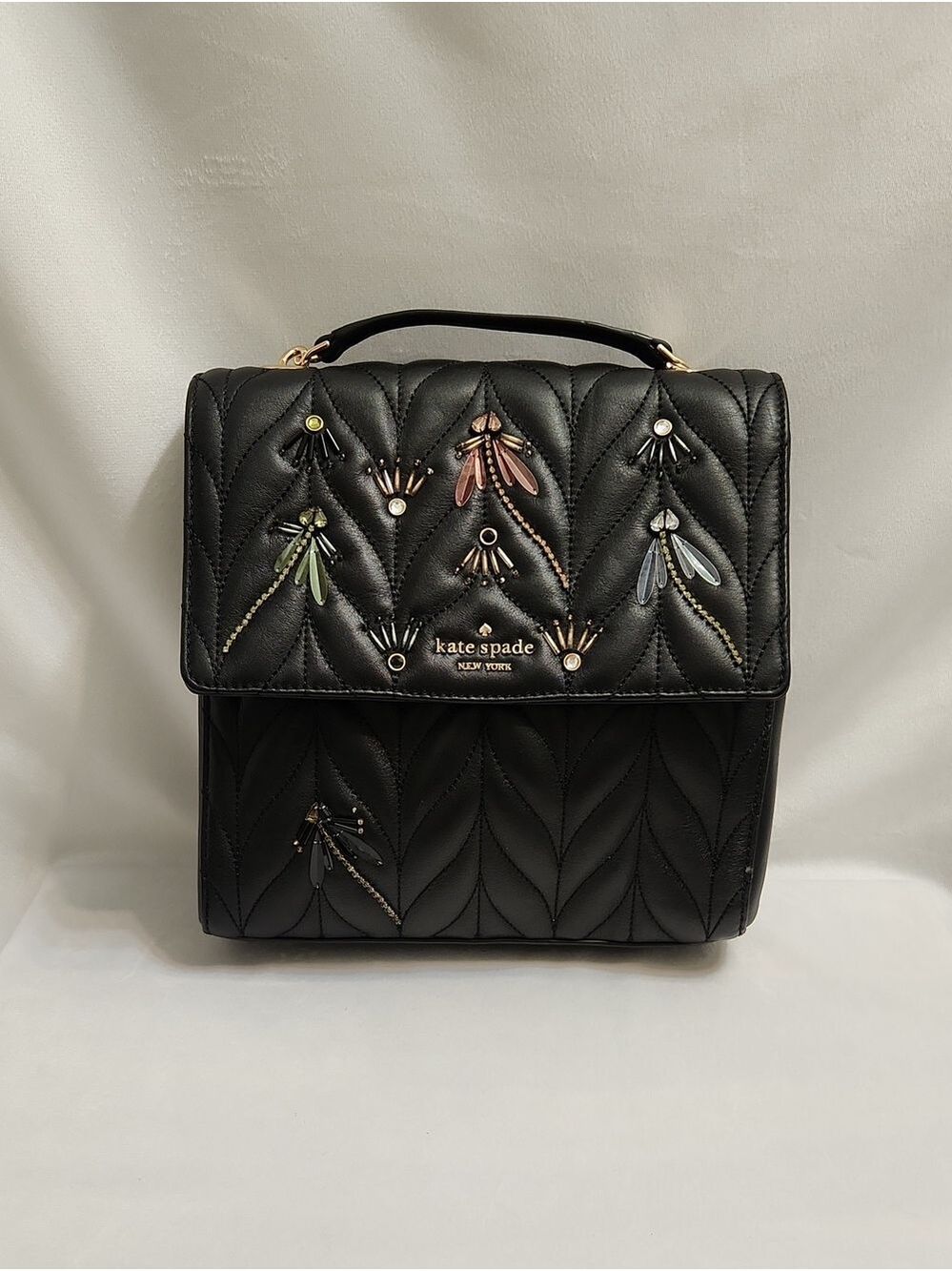 Kate Spade New York Briar Lane Quilted Dragonfly Gold Chain Strap Backpack - Picture 2 of 15